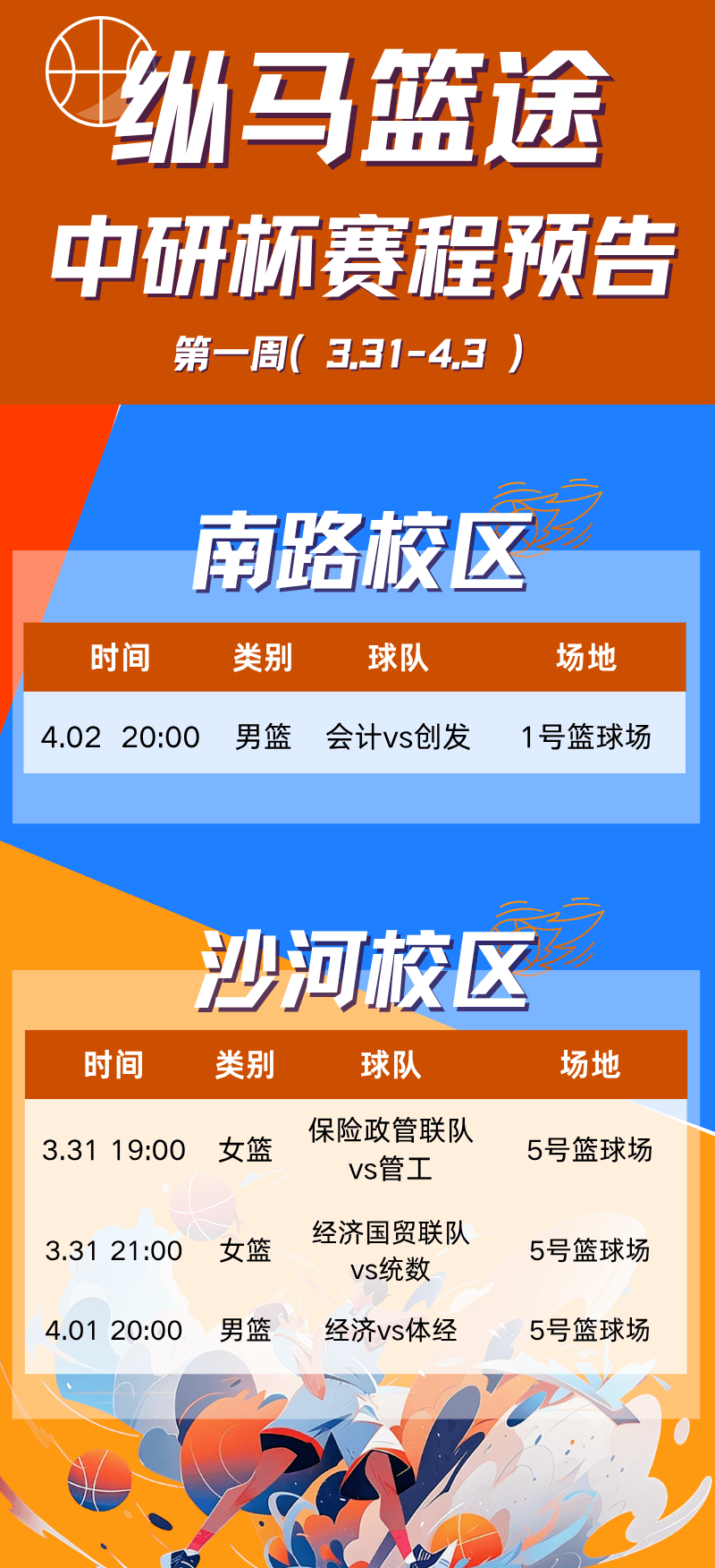 赛程预告1️⃣ | 2026“中研杯”研究生篮球赛明日开赛！
